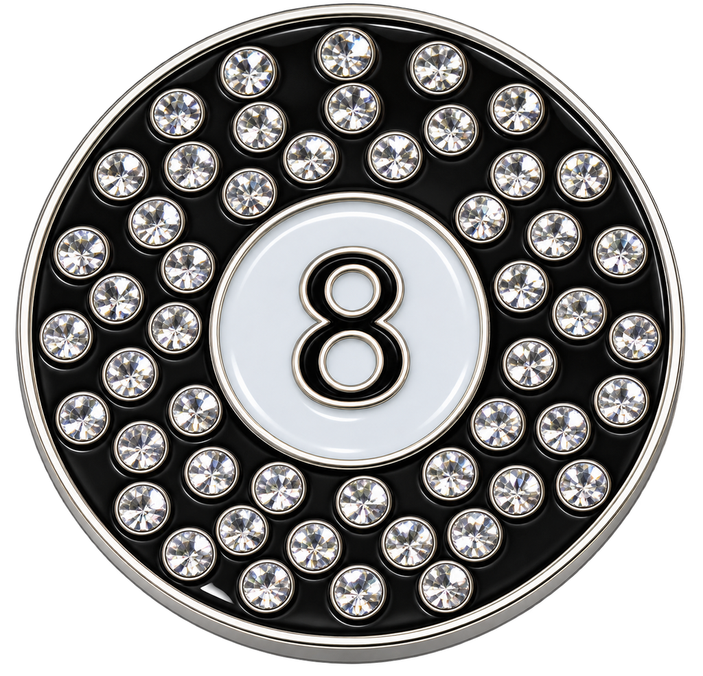 8 Ball Crystal Golf Ball Marker & Hat Clip by ReadyGOLF