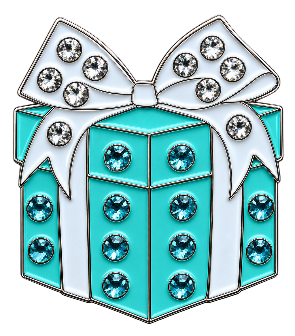 Blue Gift Box Ball Marker & Hat Clip with Crystals by ReadyGOLF