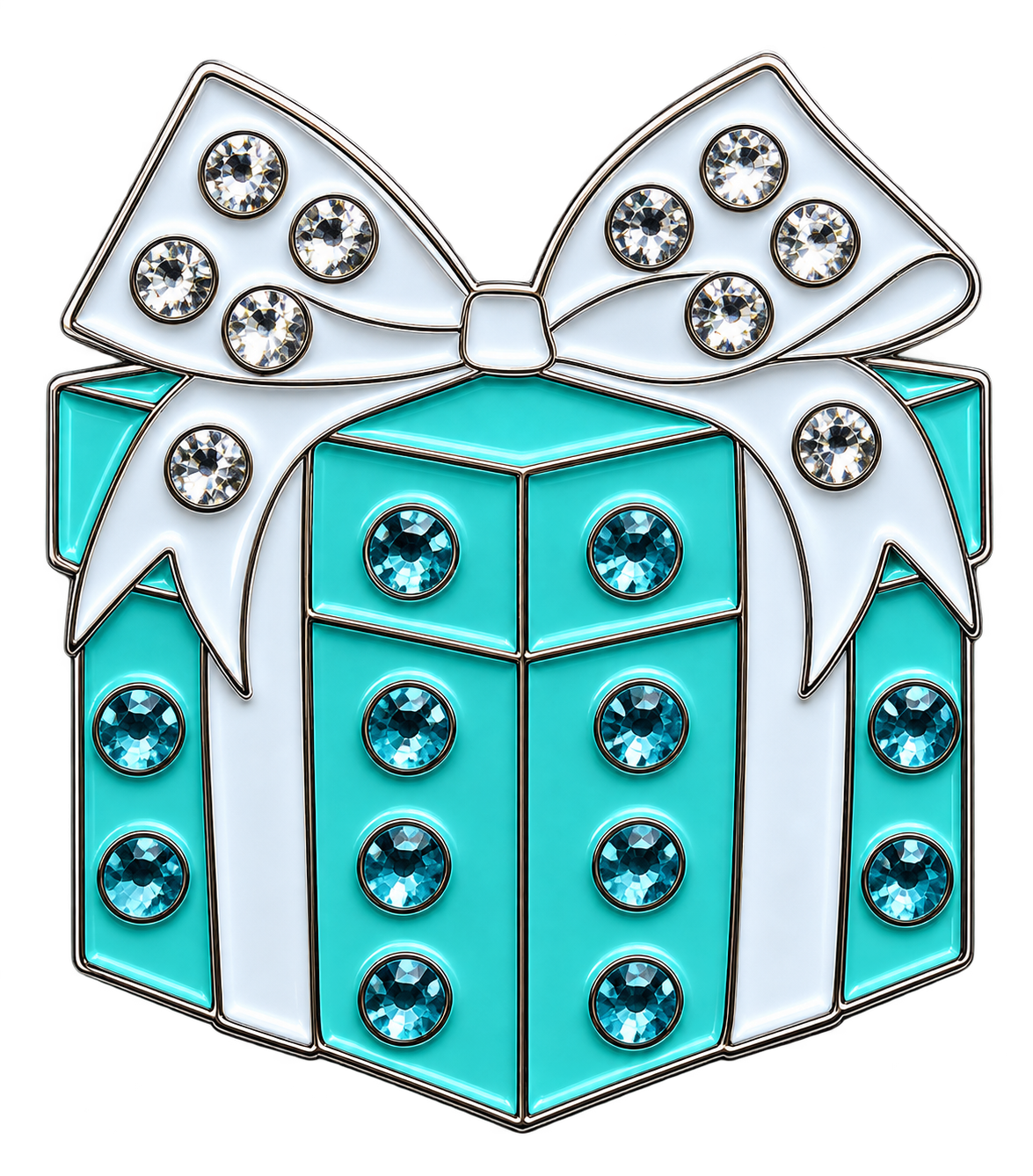 Blue Gift Box Ball Marker & Hat Clip with Crystals by ReadyGOLF
