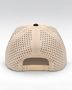 Fore Alarm cream and green performance golf rope hat, golf headwear lifestyle image