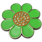 Hippie Flower Green & Orange Crystal Ball Marker & Hat Clip by ReadyGOLF