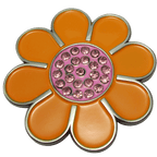 Hippie Flower Orange & Pink Crystal Ball Marker & Hat Clip by ReadyGOLF