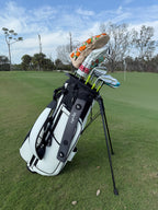 Teal/Orange Magnetic Golf Cart Strap Sleeve | Neoprene Rubber | Dual Accessory Magnets | Glove Holder | Carabiner Bag Attachment | 18.5 x 3.5 in