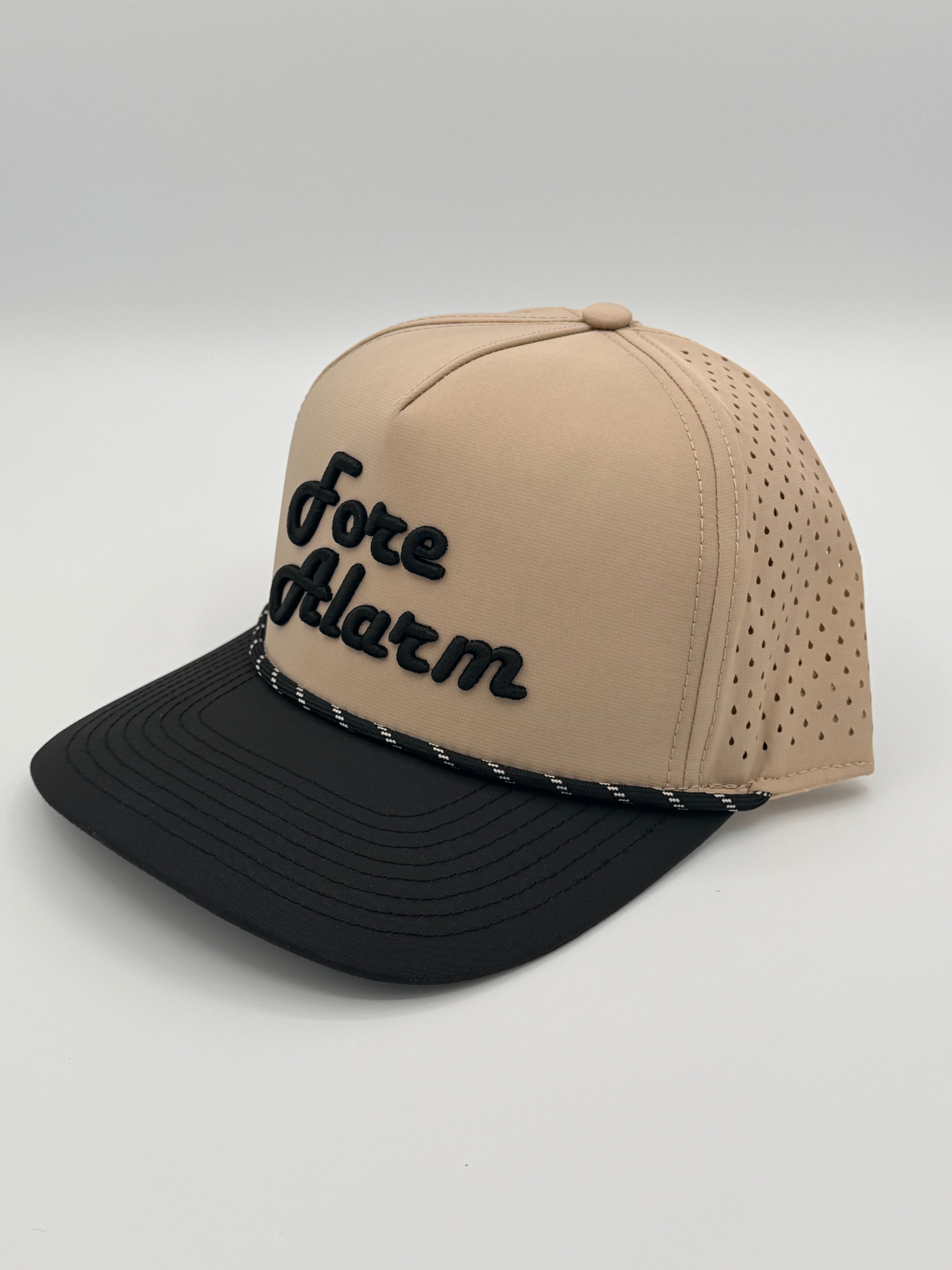 Fore Alarm sand and black performance golf rope hat, alternate product view