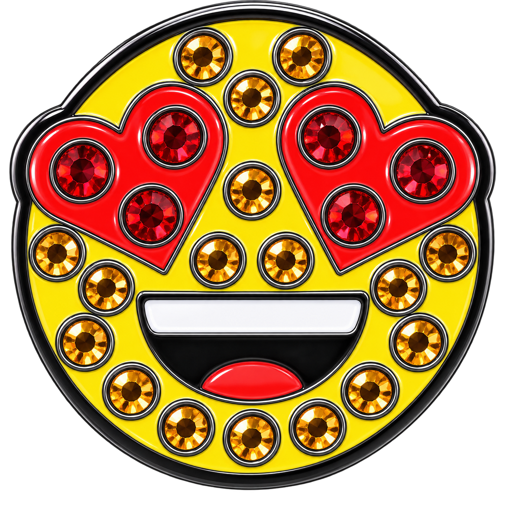 Emoji Smiling Face With Heart-Eyes Ball Marker & Hat Clip with Crystals by ReadyGOLF