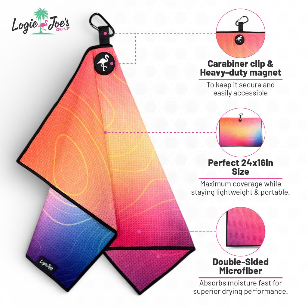 Logie Joe's Golf Neon Current Magnetic Golf Towel – size and features