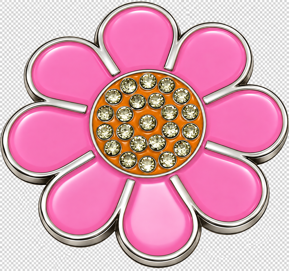 Hippie Flower Pink & Orange Crystal Ball Marker & Hat Clip by ReadyGOLF