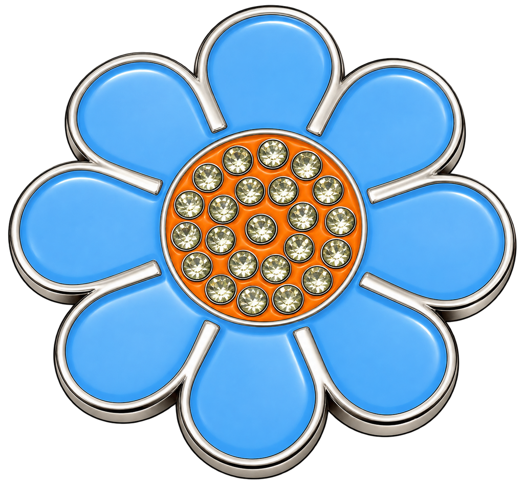 Hippie Flower Blue & Orange Crystal Ball Marker & Hat Clip by ReadyGOLF