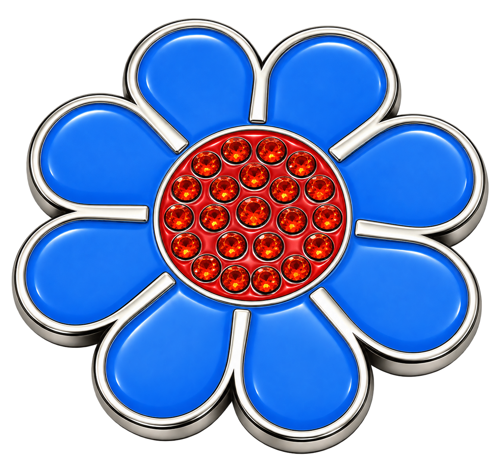 Hippie Flower Blue & Red Crystal Ball Marker & Hat Clip by ReadyGOLF
