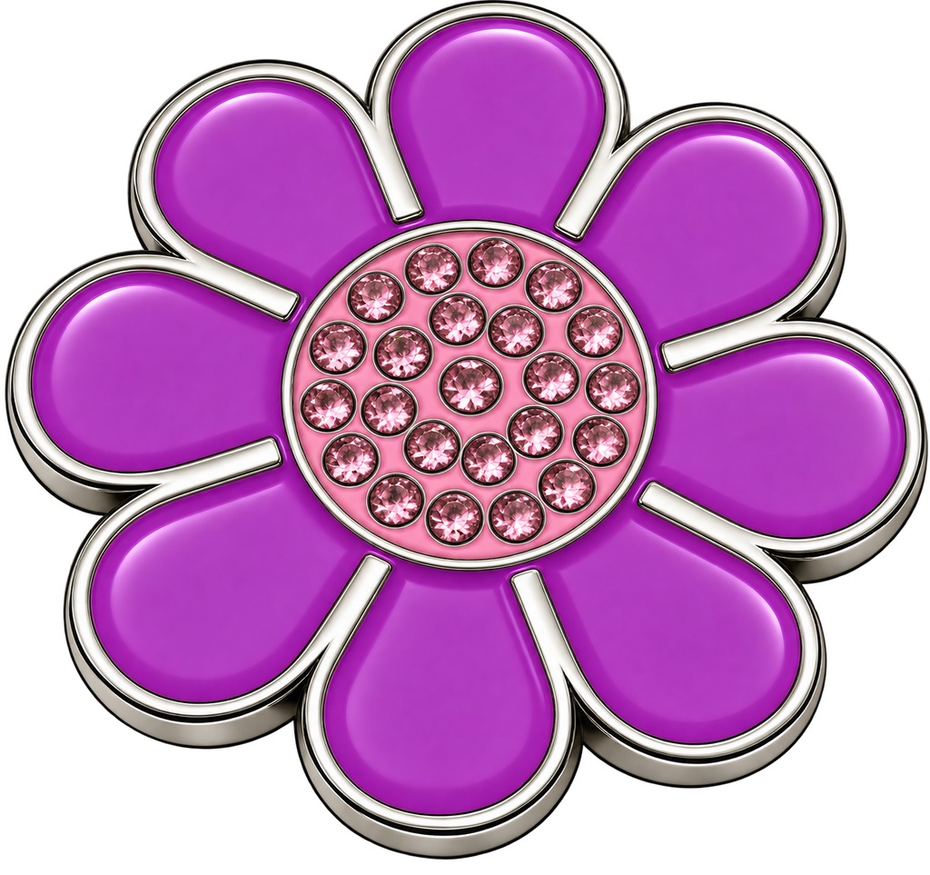 Hippie Flower Purple & Pink Crystal Ball Marker & Hat Clip by ReadyGOLF